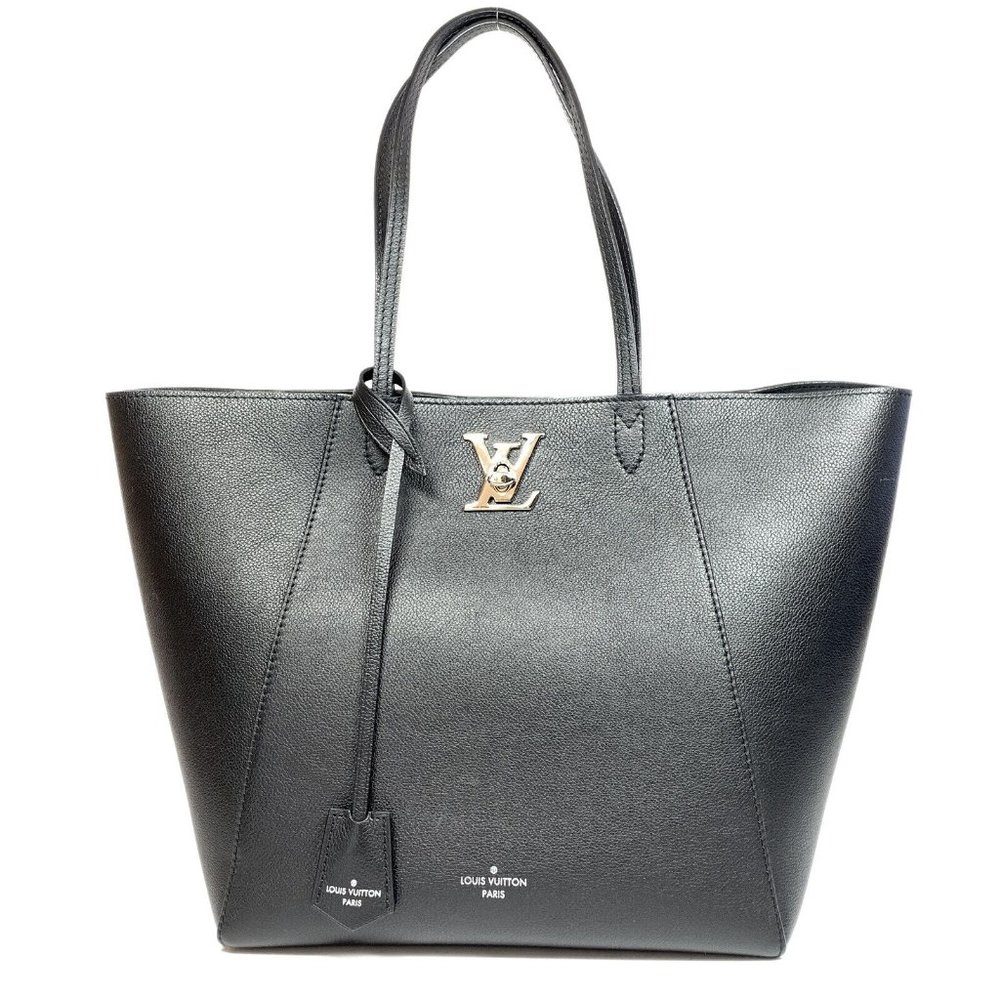 Lock Me Cabas Tote Bag Calfskin Leather Black Shoulder Bag